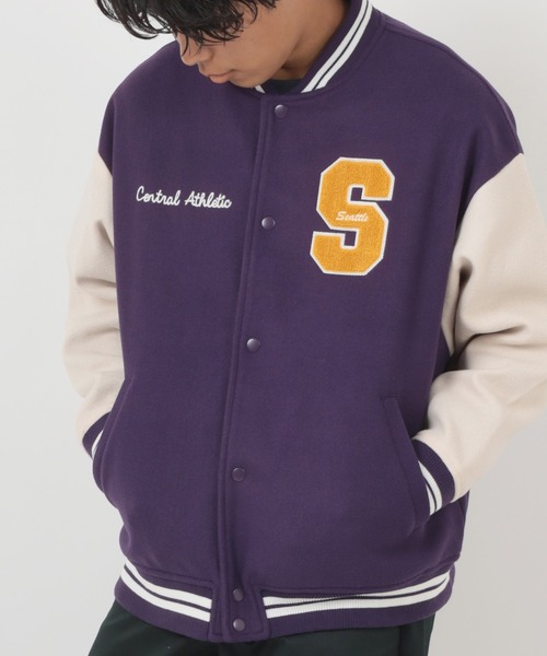 make a ray!（メイク ア レイ！）の「カレッジロゴ ワッペン刺繍 リブライン ウーリーテック カットスタジャン/ビッグシルエット（スタジャン・メンズ・ブラック/パープル/ブラック系その他・M/L/XL）」の22枚目の写真