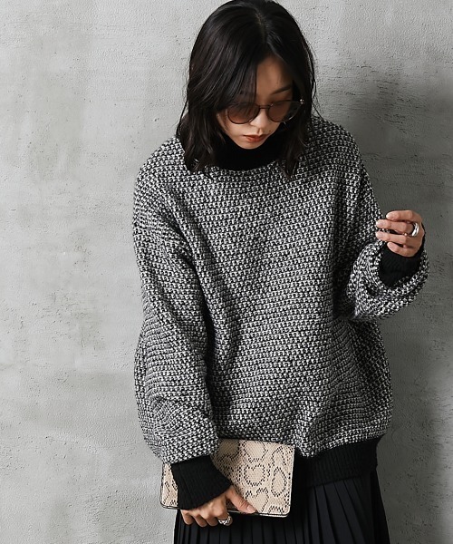 GEVS.(ジェイヴィス)の「<大きいサイズ> ミックス編ハイネックニットプルオーバー GEVS.(ニット/セーター・レディース・ブラック系/ネイビー系/アイボリー系・L~LL/3L~4L/5L~6L)」の2枚目の写真