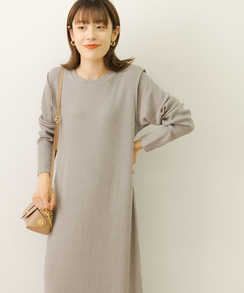 URBAN RESEARCH Sonny Label(アーバンリサーチサニーレーベル)の「ウォームカットリブワンピース(ワンピース・レディース・チャコールグレー/モカ・FREE)」の3枚目の写真