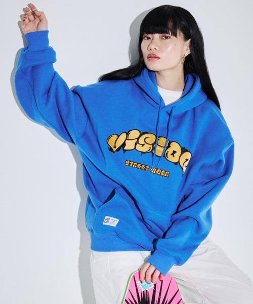VISION STREET WEAR（ヴィジョンストリートウェア）の「VISION STREET WEAR/ヴィジョンストリートウエア ビッグシルエット 裏起毛 タギングロゴ ワッペン刺繍 スウェット パーカー（パーカー・メンズ・ネイビー/ライトグレー/ブラック/ブルー・M/L/LL）」の4枚目の写真