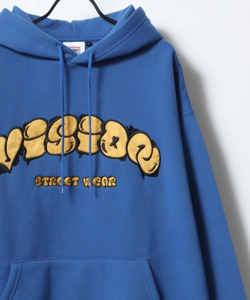 VISION STREET WEAR（ヴィジョンストリートウェア）の「VISION STREET WEAR/ヴィジョンストリートウエア ビッグシルエット 裏起毛 タギングロゴ ワッペン刺繍 スウェット パーカー（パーカー・メンズ・ネイビー/ライトグレー/ブラック/ブルー・M/L/LL）」の5枚目の写真