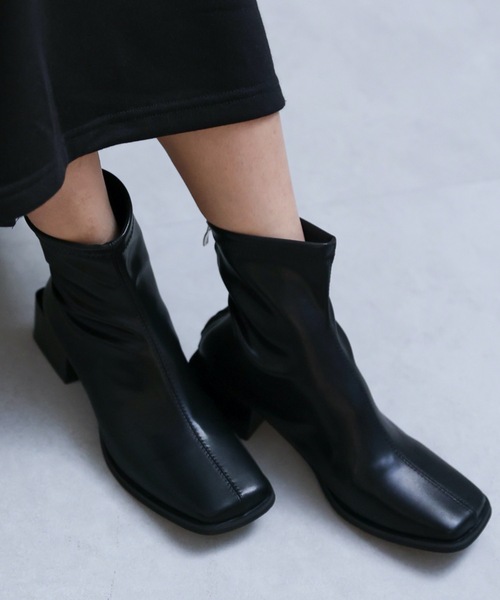 ap retro（アプレトロ）の「スクエアトゥブーツ（ブーツ・レディース・ブラウン/ブラック・MEDIUM/LARGE）」の2枚目の写真