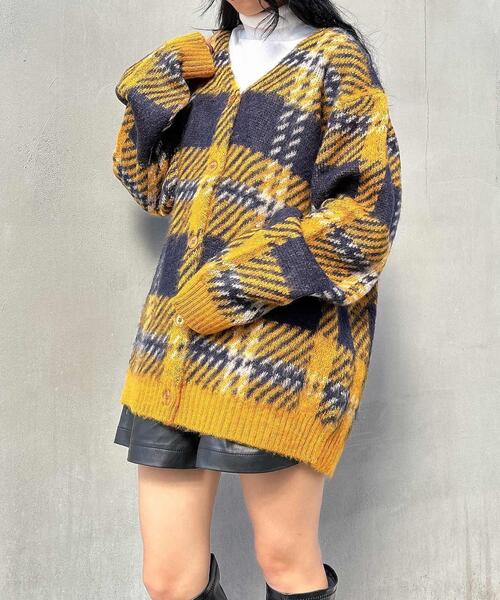 INGNI（イング）の「チェック柄ニットカーディガン（カーディガン/ボレロ・レディース・ブルー/マスタード/ベージュ・M）」の8枚目の写真