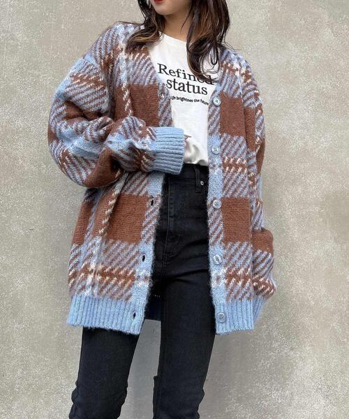 INGNI（イング）の「チェック柄ニットカーディガン（カーディガン/ボレロ・レディース・ブルー/マスタード/ベージュ・M）」の9枚目の写真