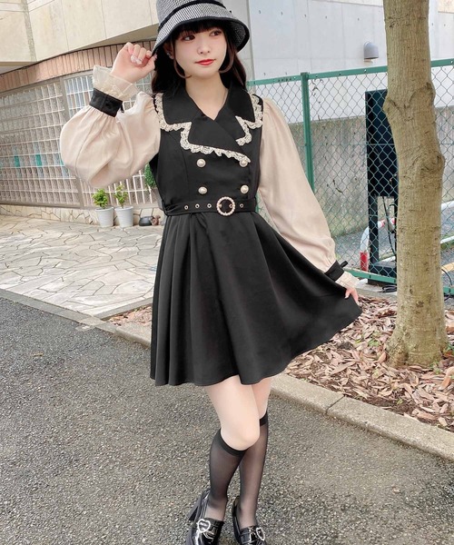 ROJITA(ロジータ)の「キラキラパール配色テーラードワンピース(ワンピース・レディース・ブラック/ベージュ/ボルドー・FREE)」の4枚目の写真