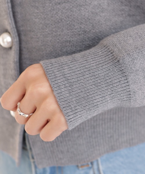 【新色追加】パールボタン無地ボーダー長袖ニットカーディガン(カーディガン/ボレロ)|andme(アンドミー)