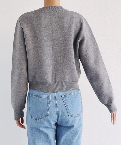 【新色追加】パールボタン無地ボーダー長袖ニットカーディガン(カーディガン/ボレロ)|andme(アンドミー)