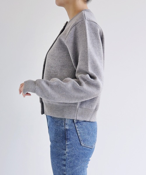 【新色追加】パールボタン無地ボーダー長袖ニットカーディガン(カーディガン/ボレロ)|andme(アンドミー)