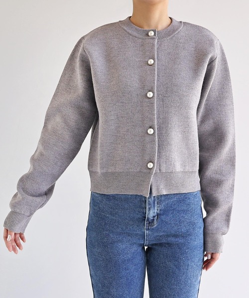 【新色追加】パールボタン無地ボーダー長袖ニットカーディガン(カーディガン/ボレロ)|andme(アンドミー)