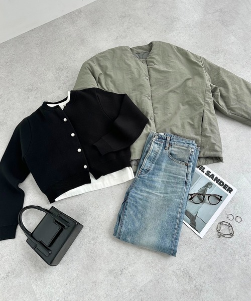 【新色追加】パールボタン無地ボーダー長袖ニットカーディガン(カーディガン/ボレロ)|andme(アンドミー)