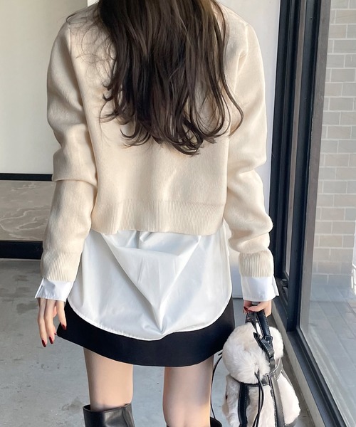 【新色追加】パールボタン無地ボーダー長袖ニットカーディガン(カーディガン/ボレロ)|andme(アンドミー)