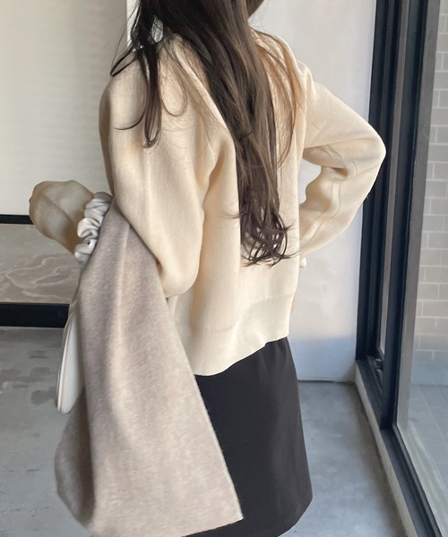 【新色追加】パールボタン無地ボーダー長袖ニットカーディガン(カーディガン/ボレロ)|andme(アンドミー)