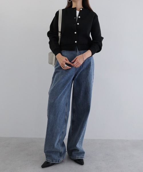 【新色追加】パールボタン無地ボーダー長袖ニットカーディガン(カーディガン/ボレロ)|andme(アンドミー)