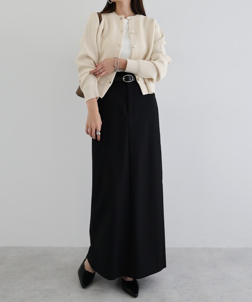 【新色追加】パールボタン無地ボーダー長袖ニットカーディガン(カーディガン/ボレロ)|andme(アンドミー)