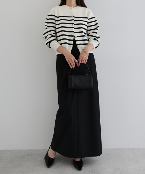 【新色追加】パールボタン無地ボーダー長袖ニットカーディガン(カーディガン/ボレロ)|andme(アンドミー)