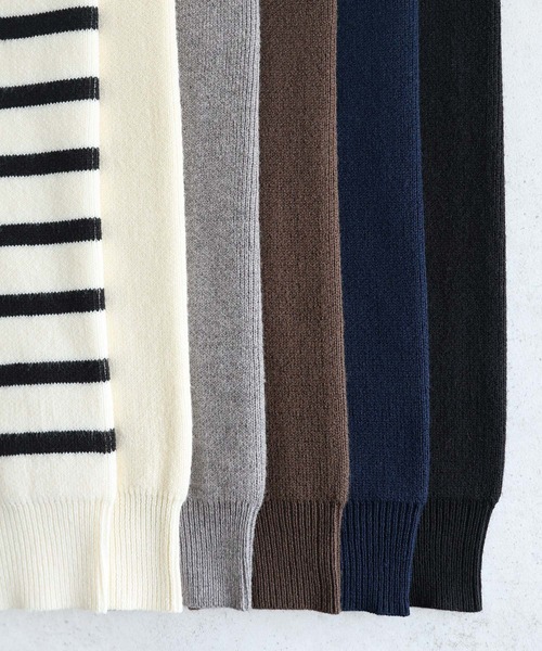 【新色追加】パールボタン無地ボーダー長袖ニットカーディガン(カーディガン/ボレロ)|andme(アンドミー)