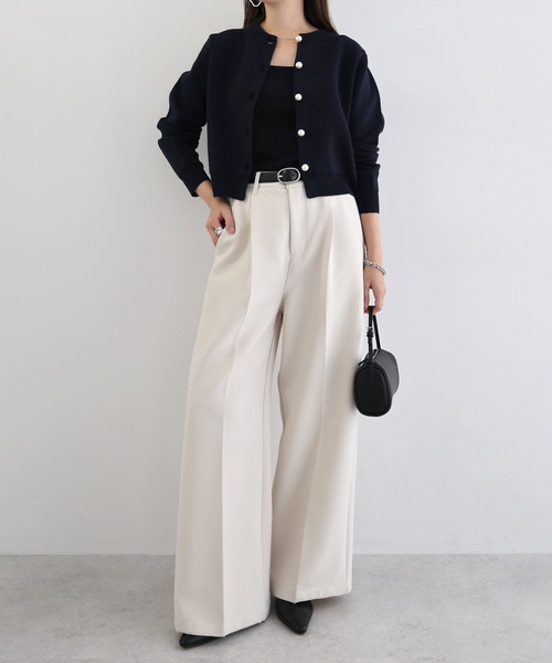 【新色追加】パールボタン無地ボーダー長袖ニットカーディガン(カーディガン/ボレロ)|andme(アンドミー)