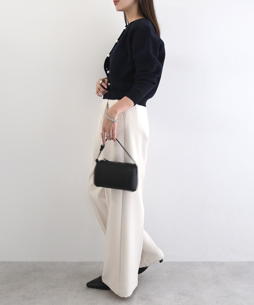 【新色追加】パールボタン無地ボーダー長袖ニットカーディガン(カーディガン/ボレロ)|andme(アンドミー)