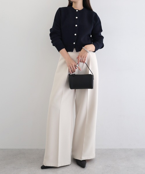 【新色追加】パールボタン無地ボーダー長袖ニットカーディガン(カーディガン/ボレロ)|andme(アンドミー)