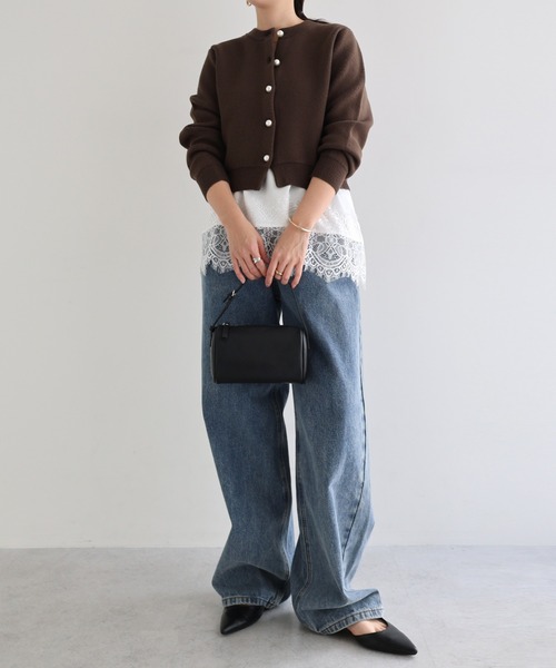 【新色追加】パールボタン無地ボーダー長袖ニットカーディガン(カーディガン/ボレロ)|andme(アンドミー)