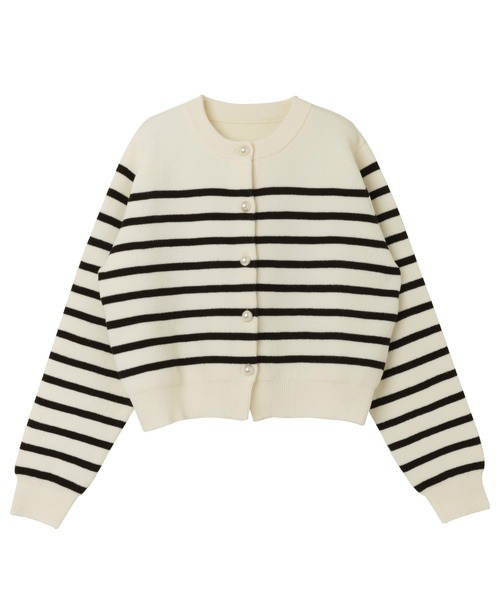 【新色追加】パールボタン無地ボーダー長袖ニットカーディガン(カーディガン/ボレロ)|andme(アンドミー)
