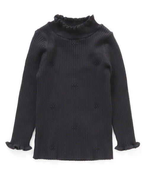 apres les cours（アプレレクール）の「【洗濯機で洗濯OK】お花フリルリブニット_ウォッシャブル（ニット/セーター・キッズ・チャコール/アイボリー/グリーン/ピンク・130/80/90/100/140/110/120）」の3枚目の写真