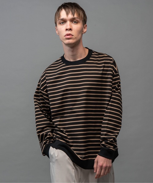 MR.OLIVE(ミスターオリーブ)の「サンフォーキン ハイゲージ コットン / ボーダーロンT(Tシャツ/カットソー・メンズ・ベージュ/ブラウン/ブラック/オフホワイト・MEDIUM/LARGE/SMALL)」の4枚目の写真