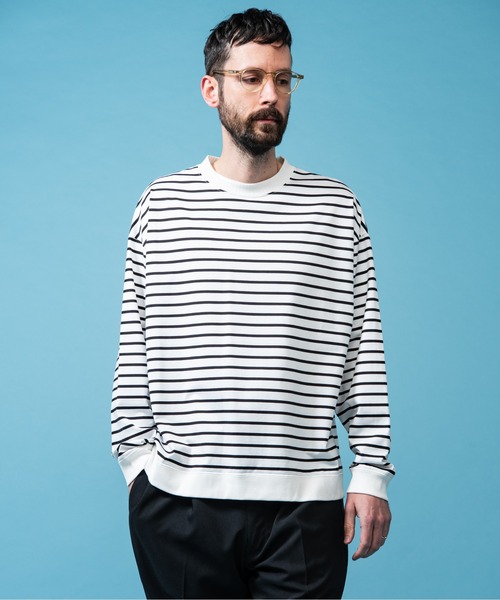 MR.OLIVE(ミスターオリーブ)の「サンフォーキン ハイゲージ コットン / ボーダーロンT(Tシャツ/カットソー・メンズ・ベージュ/ブラウン/ブラック/オフホワイト・MEDIUM/LARGE/SMALL)」の2枚目の写真