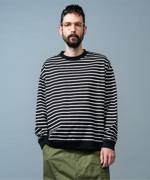 MR.OLIVE(ミスターオリーブ)の「サンフォーキン ハイゲージ コットン / ボーダーロンT(Tシャツ/カットソー・メンズ・ベージュ/ブラウン/ブラック/オフホワイト・MEDIUM/LARGE/SMALL)」の3枚目の写真
