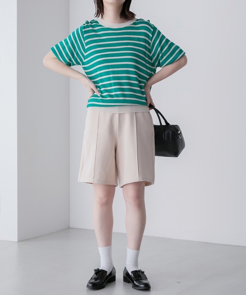 BONLECILL（ボンルシール）の「ピンタック イージーバミューダパンツ（その他パンツ・レディース・ネイビー/ベージュ/ブラック/カーキ/アイボリー/ブルー/チャコールグレー・M/L）」の15枚目の写真