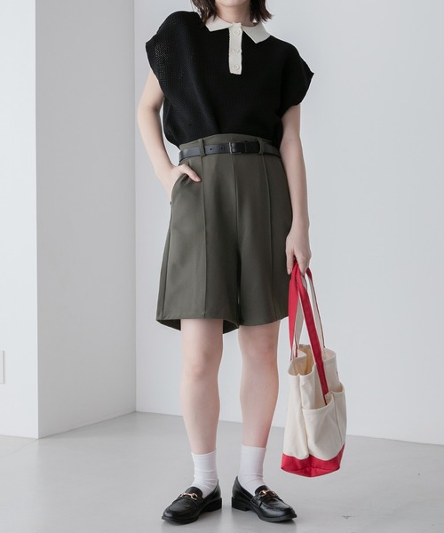 BONLECILL（ボンルシール）の「ピンタック イージーバミューダパンツ（その他パンツ・レディース・ネイビー/ベージュ/ブラック/カーキ/アイボリー/ブルー/チャコールグレー・M/L）」の16枚目の写真