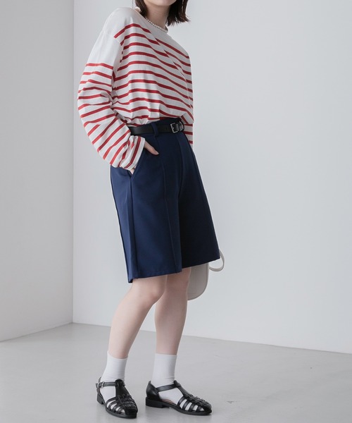 BONLECILL（ボンルシール）の「ピンタック イージーバミューダパンツ（その他パンツ・レディース・ネイビー/ベージュ/ブラック/カーキ/アイボリー/ブルー/チャコールグレー・M/L）」の21枚目の写真