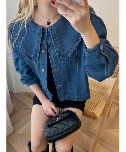 PHILLY(フィリー)の「フリルカラーショートデニムジャケット(デニムジャケット・レディース・ブルー・FREE)」の14枚目の写真