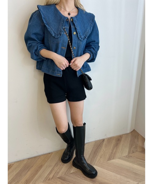 PHILLY(フィリー)の「フリルカラーショートデニムジャケット(デニムジャケット・レディース・ブルー・FREE)」の8枚目の写真