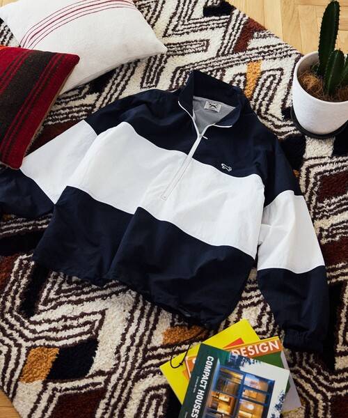 TOWNCRAFT（タウンクラフト）の「TOWN CRAFT/タウンクラフト 別注 パネルスタンドハーフジップブルゾン（ナイロンジャケット・メンズ・ネイビー/イエロー/グレー/ブラック/ホワイト・MEDIUM/LARGE）」の4枚目の写真