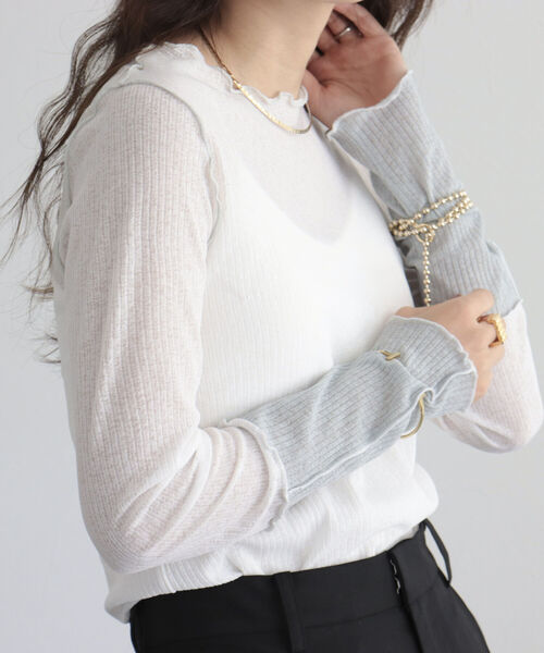 fredy emue（フレディエミュ）の「シアーテレコメロー配色プルオーバー（Tシャツ/カットソー・レディース・オフホワイト/サックスブルー/ブラック・38）」の2枚目の写真