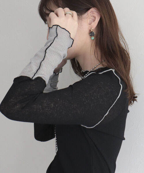 fredy emue（フレディエミュ）の「シアーテレコメロー配色プルオーバー（Tシャツ/カットソー・レディース・オフホワイト/サックスブルー/ブラック・38）」の3枚目の写真