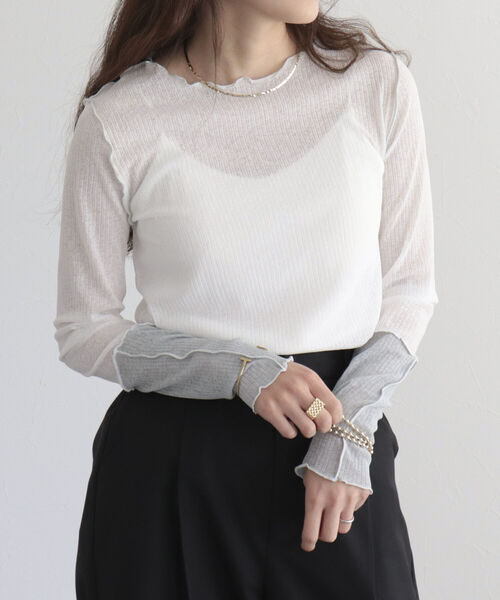 fredy emue（フレディエミュ）の「シアーテレコメロー配色プルオーバー（Tシャツ/カットソー・レディース・オフホワイト/サックスブルー/ブラック・38）」の13枚目の写真