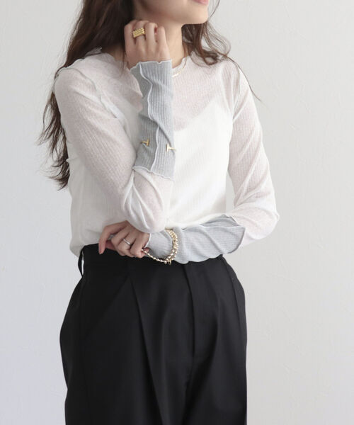 fredy emue（フレディエミュ）の「シアーテレコメロー配色プルオーバー（Tシャツ/カットソー・レディース・オフホワイト/サックスブルー/ブラック・38）」の20枚目の写真