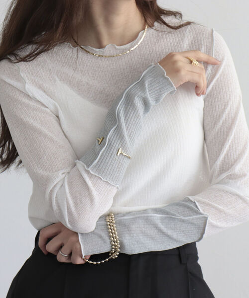 fredy emue（フレディエミュ）の「シアーテレコメロー配色プルオーバー（Tシャツ/カットソー・レディース・オフホワイト/サックスブルー/ブラック・38）」の4枚目の写真