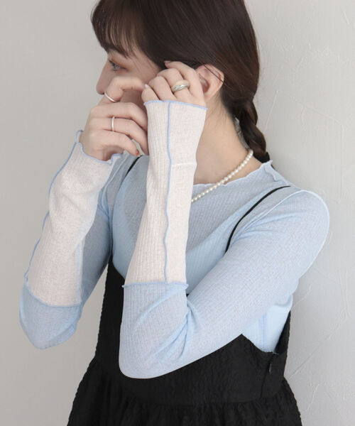 fredy emue（フレディエミュ）の「シアーテレコメロー配色プルオーバー（Tシャツ/カットソー・レディース・オフホワイト/サックスブルー/ブラック・38）」の14枚目の写真