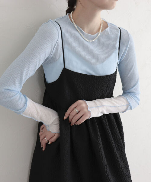 fredy emue（フレディエミュ）の「シアーテレコメロー配色プルオーバー（Tシャツ/カットソー・レディース・オフホワイト/サックスブルー/ブラック・38）」の5枚目の写真