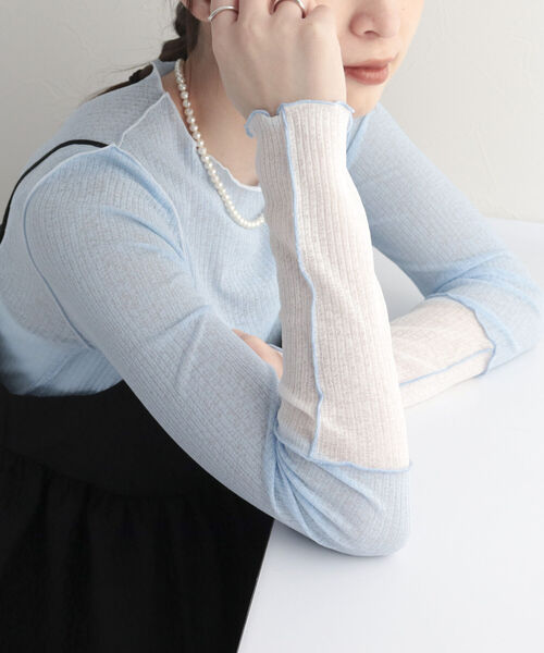 fredy emue（フレディエミュ）の「シアーテレコメロー配色プルオーバー（Tシャツ/カットソー・レディース・オフホワイト/サックスブルー/ブラック・38）」の8枚目の写真