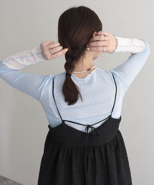 fredy emue（フレディエミュ）の「シアーテレコメロー配色プルオーバー（Tシャツ/カットソー・レディース・オフホワイト/サックスブルー/ブラック・38）」の11枚目の写真