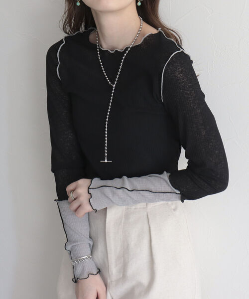 fredy emue（フレディエミュ）の「シアーテレコメロー配色プルオーバー（Tシャツ/カットソー・レディース・オフホワイト/サックスブルー/ブラック・38）」の22枚目の写真