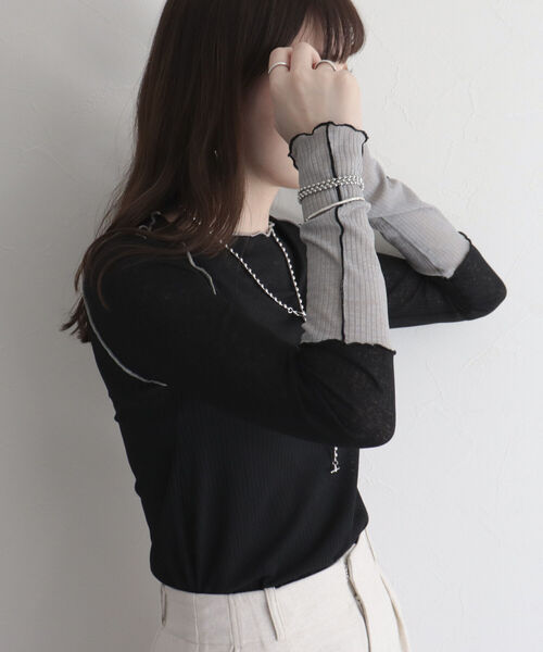 fredy emue（フレディエミュ）の「シアーテレコメロー配色プルオーバー（Tシャツ/カットソー・レディース・オフホワイト/サックスブルー/ブラック・38）」の12枚目の写真