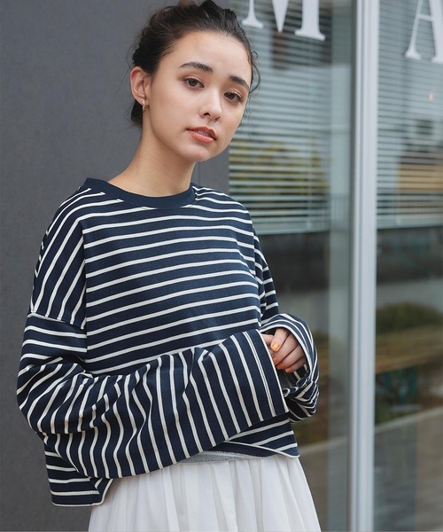 titivate(ティティベイト)の「オープンスリーブボーダートップス(Tシャツ/カットソー・レディース・ネイビー/オフホワイト・M)」の5枚目の写真