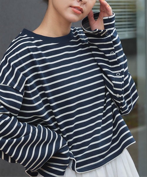 titivate(ティティベイト)の「オープンスリーブボーダートップス(Tシャツ/カットソー・レディース・ネイビー/オフホワイト・M)」の7枚目の写真