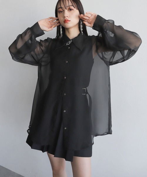 HARE（ハレ）の「【WEB限定カラー有り】ソデギャザーシアーシャツ(HARE)（シャツ/ブラウス・レディース・ブラック/ブラウン/グレー/グリーン/ブルー/ブラウン系その他/ピンク/ブラック系その他/グレー系その他/パープル・FREE）」の18枚目の写真