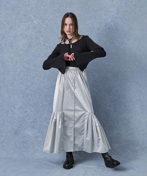 PUBLIC TOKYO（パブリックトウキョウ）の「【福島県産】フレアスリーブカットアウトトップス/リブカットソー/プルオーバー（Tシャツ/カットソー・レディース・ブラック/ブルー/アイボリー・FREE）」の7枚目の写真